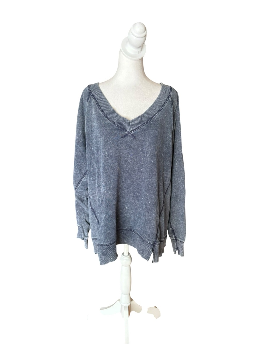 Aerie Downtime V neck Sweatshirt Navy Womens Medium Loungewear Oversize